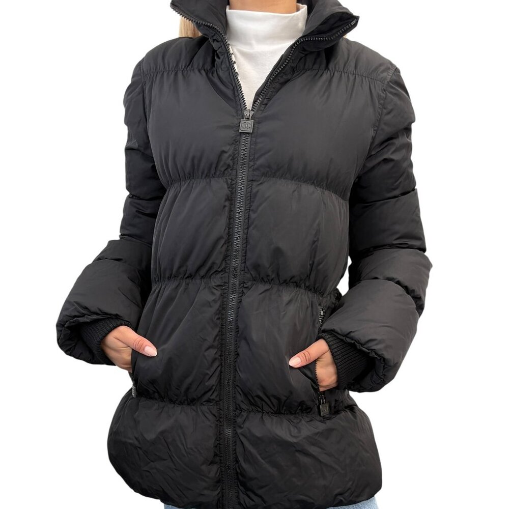 CHANEL Sport Vintage 07A Quilted Puffer Jacket Coat #38 Nylon Black [106278]